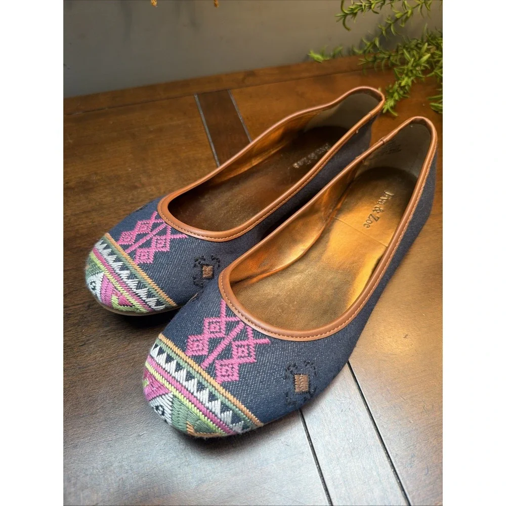 Eva & Zoe Woven Tapestry Denim Embroidered Giselle Flats Sz 7